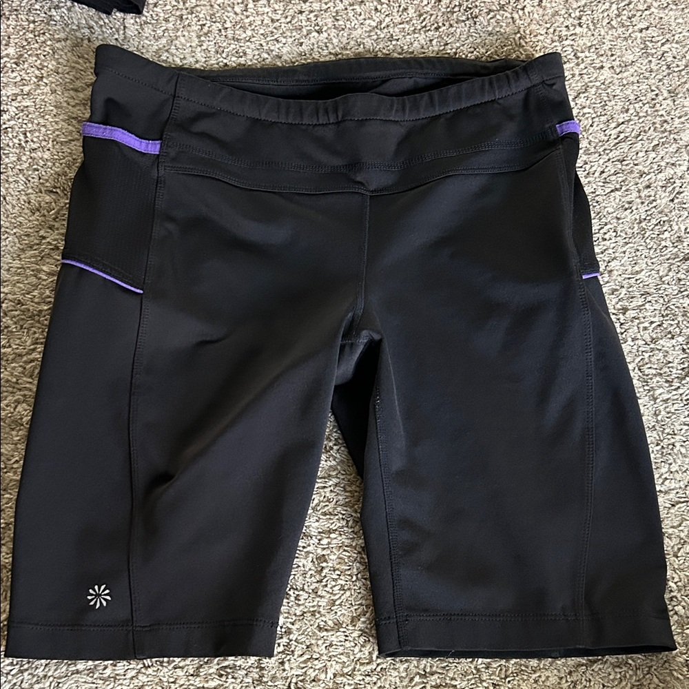 Athleta Black Bike Shorts with Purple Trim